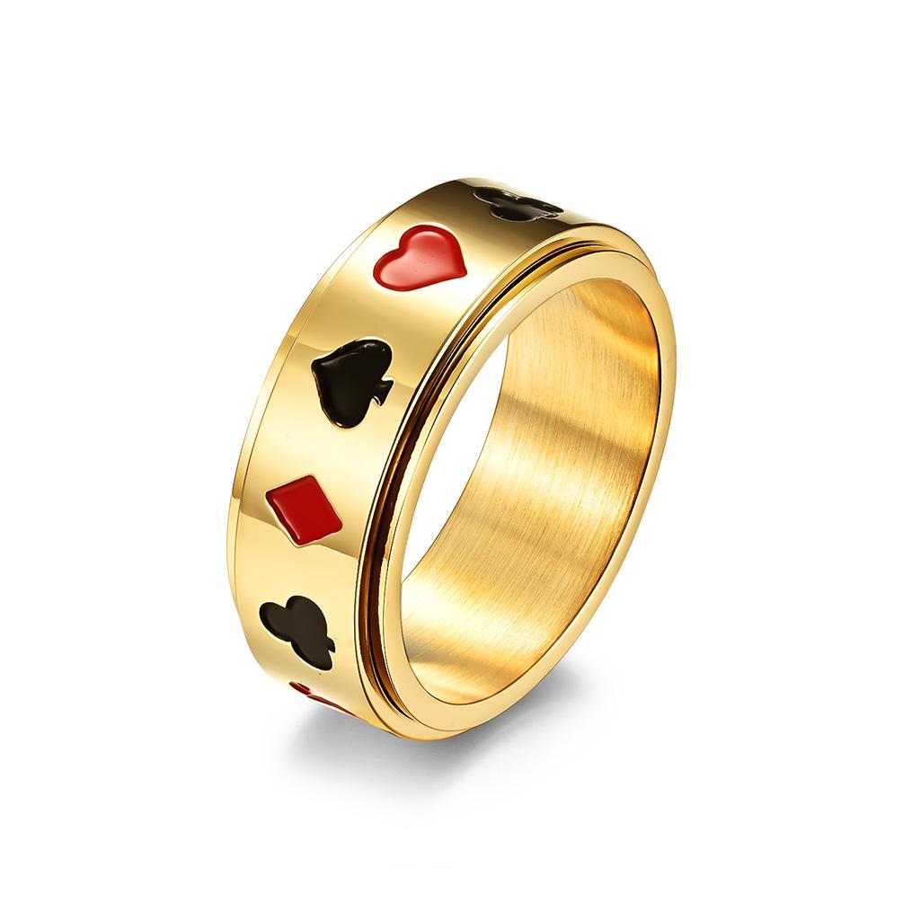 Spielkarten Muster Titan Stahl Drehbarer Ring für Männer Trend Punk Stress abbauen Ring Jungen Schmuck Geschenk 11# gold