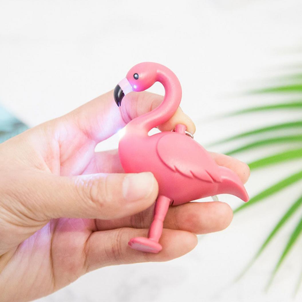 Cartoon Flamingo LED Taschenlampe Sound Schlüsselanhänger Schlüsselanhänger Tasche hängender Anhänger Geschenk