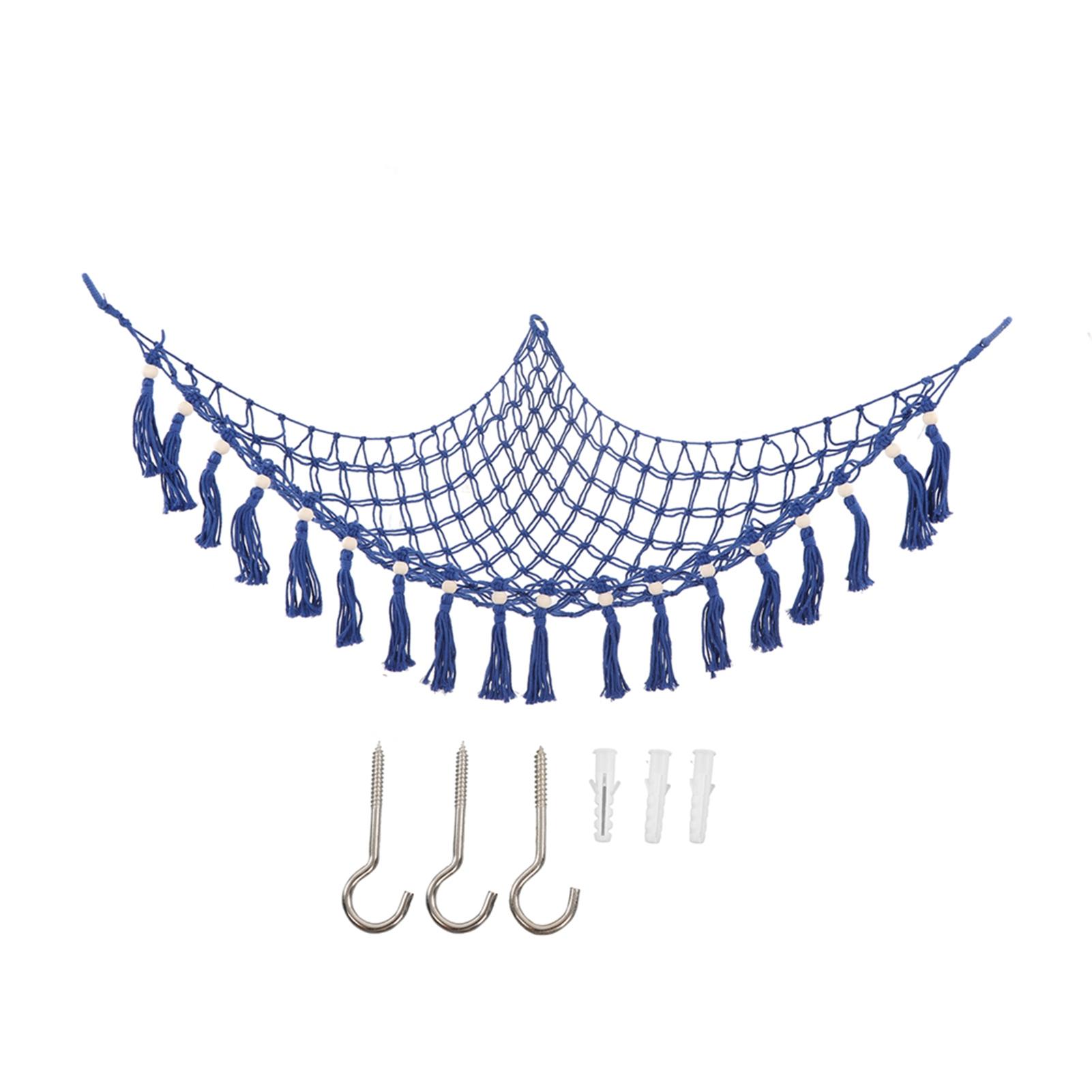 Spielzeug Aufbewahrung Hängematte Gewebtes Dreieck Holzperlen Quaste Stofftier Hängematte für Zuhause Königsblau blau