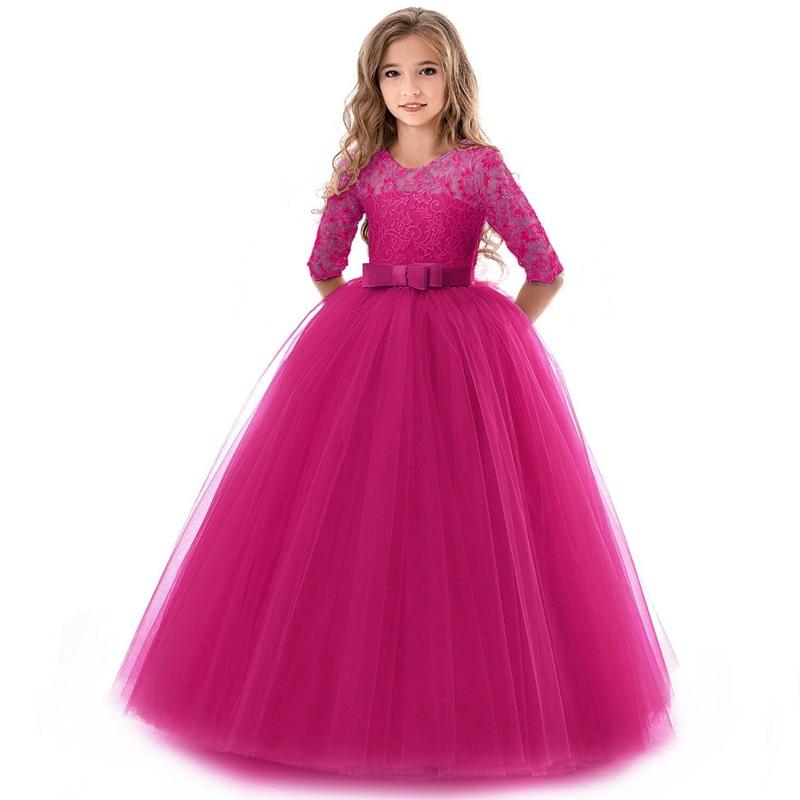 Sommer Langarm Mädchen Party Kleid Hochzeit Kleid Kinder Kleider Für Mädchen Kinder Abend Spitze Prinzessin Kleid 10 12 Jahre 170 hellrosa