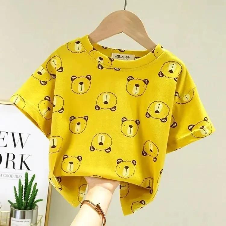 Kinder kurzarm T-shirt Baby Sommer Kleidung Männer und Mädchen Top Kinder Kleidung Halbarm Sommer 80 gelb