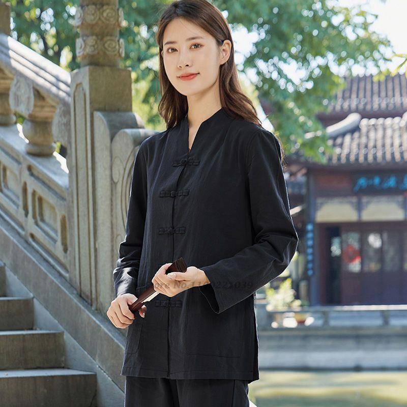 Chinesische Kung Fu Tai Chi Kleidung Kampfsport Wushu Uniform Baumwolle Oberteile+Hosen Set Tai Chi Yoga Sport Übungsanzug S schwarz