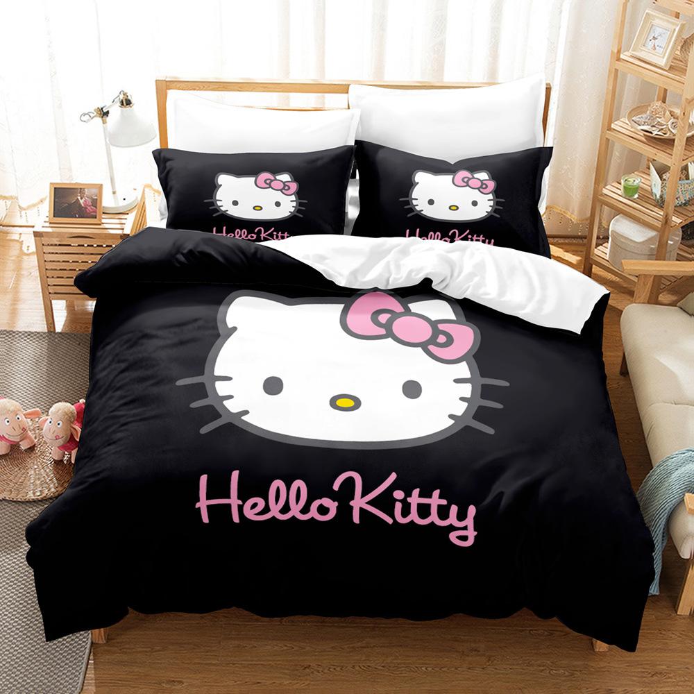 Hello Kitty Bettwäsche-Set Hello Kitty Bettwäsche-Set Cartoon Anime Bettbezug Kissenbezug Bett-Set Einzelbett Doppelbett Queen-Größe EU Twin 135x200cm
