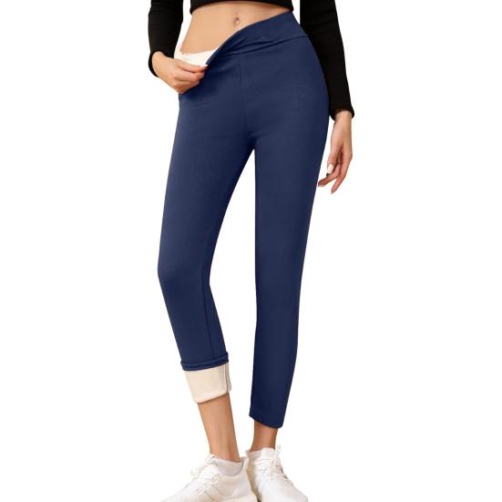 Winter-Leggings mit Fleece-Futter für Damen, Thermo-Strumpfhose, einfarbig, extra dick, mit Fleece-Futter M