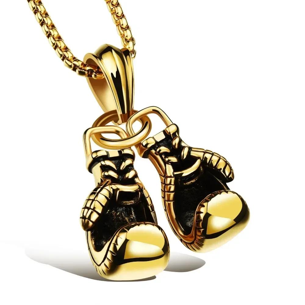 Halsketten mit Anhänger Sport Fitness Form Schmuck Doppelter Boxhandschuh Anhänger Halskette Herren Hiphop Kettenhalskette Herrenschmuck beige