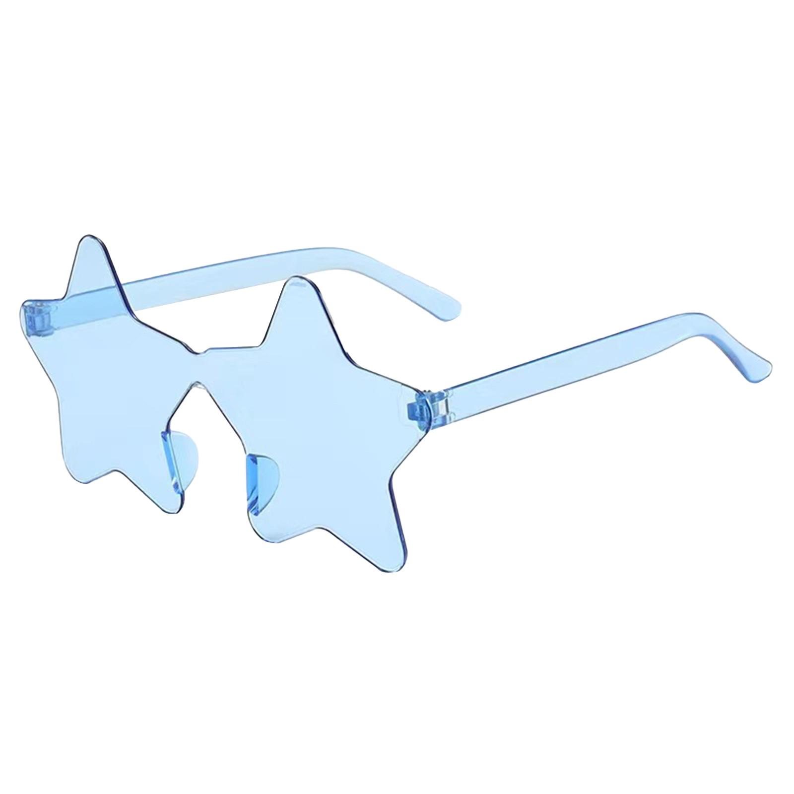 Randlose Sonnenbrille in Sternform, transparente Sonnenbrille in Bonbonfarbe, Party-Sonnenbrille für Mädchen, Jungen, Frauen One Size hellblaue