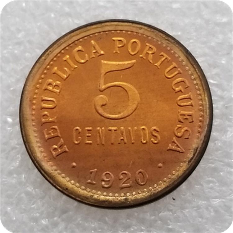 Antike portugiesische Messing-Gedenk-Silberdollar-Münzen von 1920