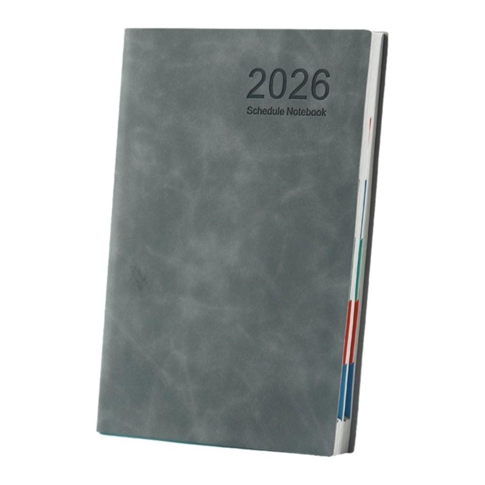 A5 2026 365-Tage Terminplaner Notizbuch PU-Leder Einband Terminplaner Notizblock Agenda Notizbuch Schule grau