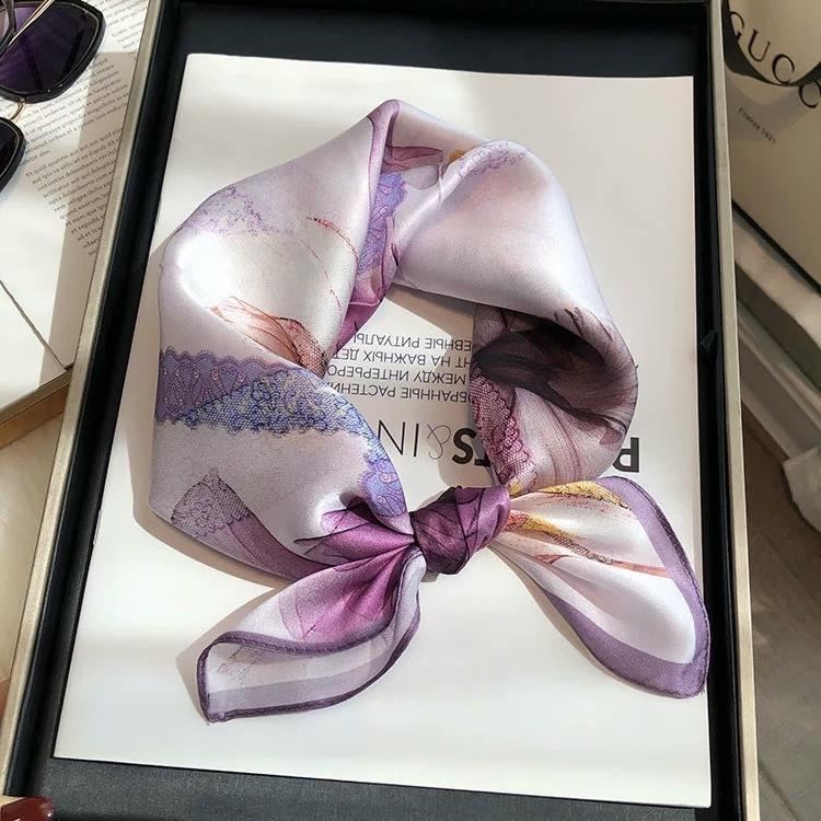 Natürlicher Echter Seidenschal Damen Bandana Quadratische Schals Wickeltuch Mode Luxus Sommer Strand Hohe Qualität Hijab 53cm Real silk 53x53cm