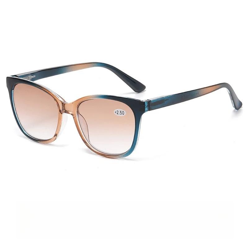 Modetrend Farbverlauf Alterssichtigkeit Brille für Damen Retro Großrahmen Hochauflösende Cat-Eye Anti-Blaulicht-Brille +250
