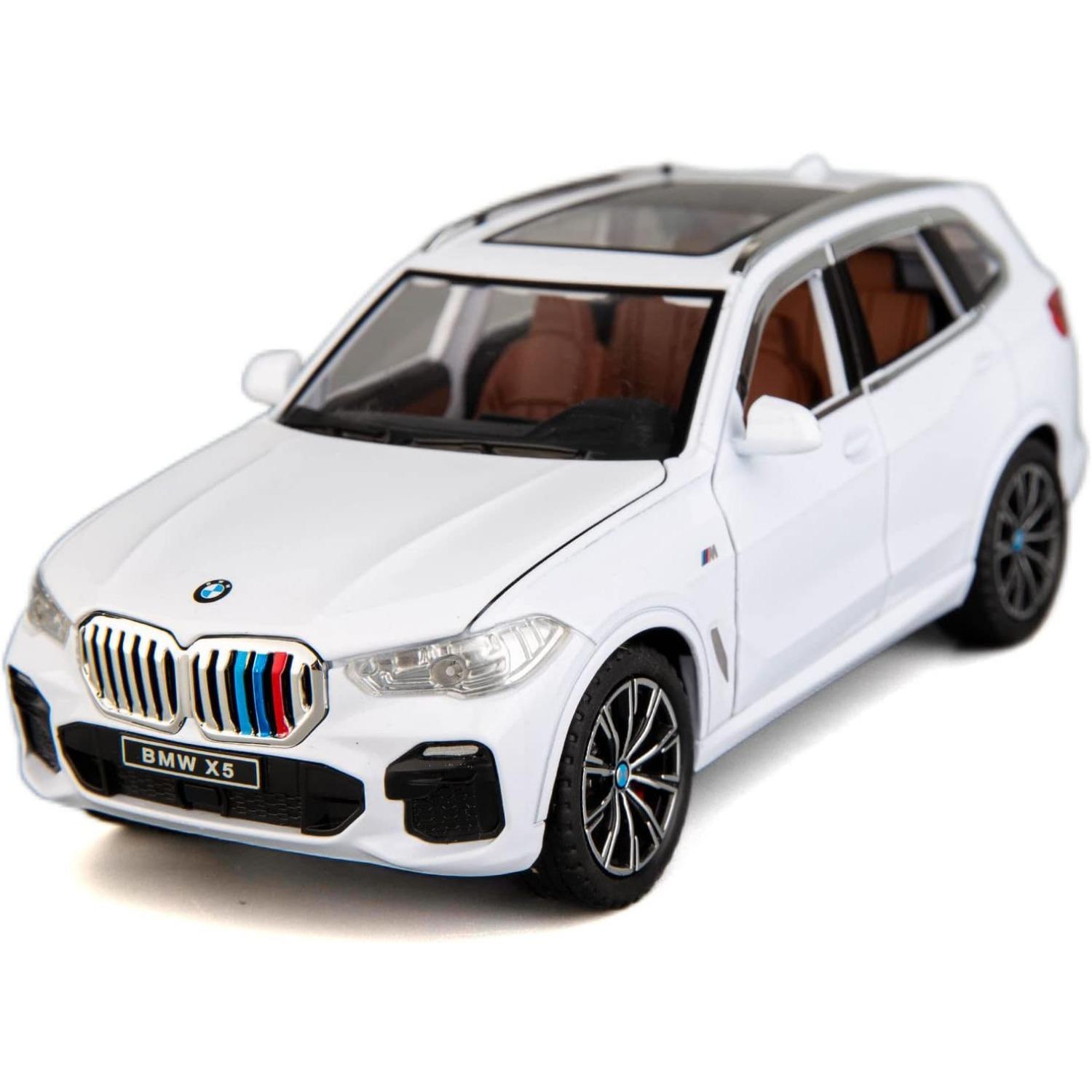 BMW X5 SUV-Modellauto im Maßstab 1/24, Spielzeugauto mit Rückziehfunktion aus Zinklegierung mit Ton und Licht als Geschenk für Kinder, Jungen und Mädchen 1/24-Size:20.5*8.5*7.5cm weiß