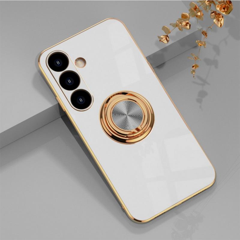 Luxuriöse, glänzende, schlanke TPU-Softphone-Hülle für Samsung S25 S24 FE S23 Ultra S22 S21 A55 A15 A54 A35 A34, Ringhalter, Ständer, stoßfeste Stoßstangenabdeckung Samsung S23 weiß