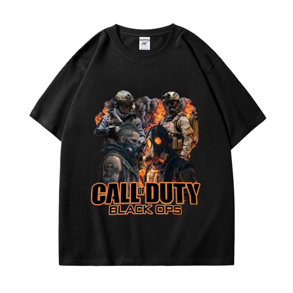 Call of Duty Ghost MW2 T-Shirt Herren Damen Kleidung O-Ausschnitt Kurzarm Oberteil Trendy Streetwear Lässig Baumwolle Sommer Übergroßes T-Shirt L black