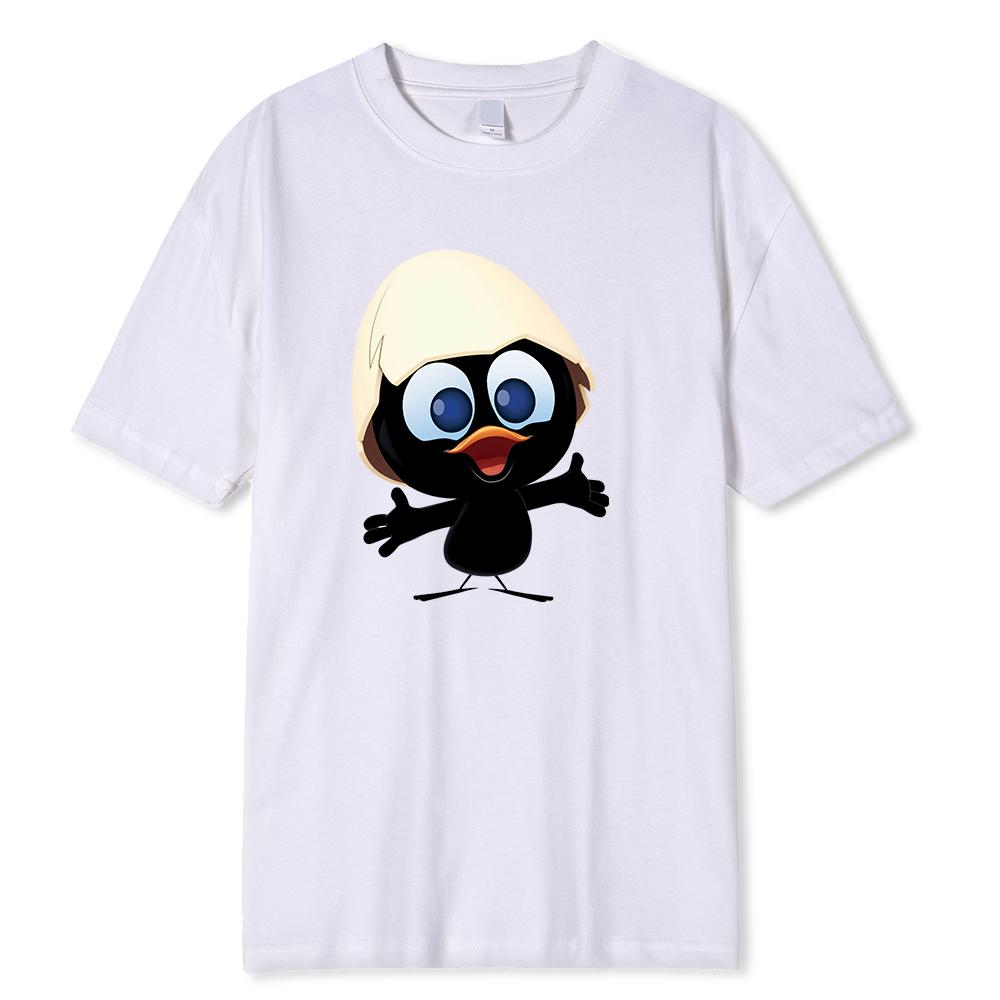 Baumwolle Sonnenlicht T-Shirt Große Größe Männer Calimero Cartoon-Muster Männer T-Shirt Gemalt Lustiges T-Shirt Männer T-Shirt L weiß