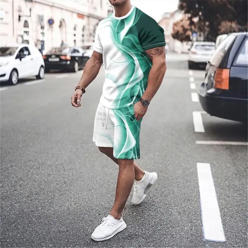 Neues T-Shirt mit Farbverlauf für Herren, zweiteilig, Sommer, neue Shorts, Anzug, Mode, 3D-Druck, Street, Casual, Sportbekleidung, Herrenmodelle M