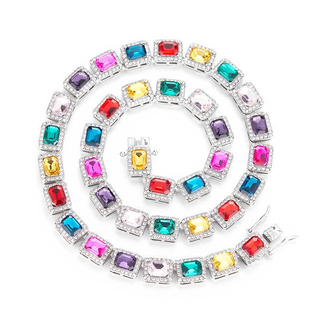 Hip Hop Bunte Iced Out Strass Kubanischen Spleißen Kette Halsketten Halsband Für Schmuck Neue Punk Neck Kette Frauen Männer 18 inch 45cm white