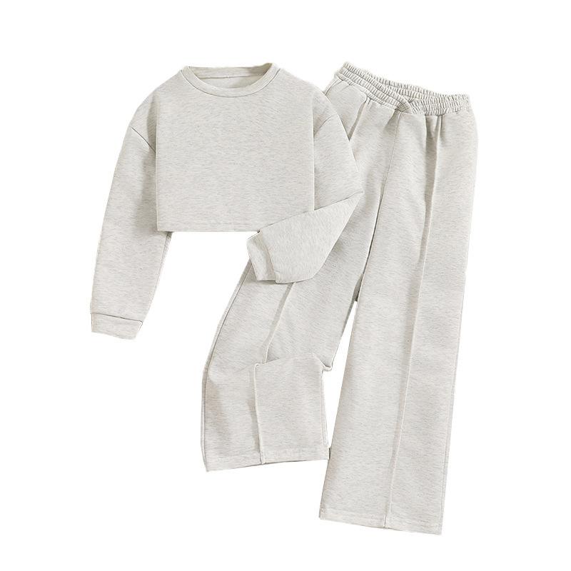 Kinderkleidung Frühling und Herbst Fashion Street Langarm Crop Sweatshirt Tops und Weite Hosen Sport Sets Mädchen Trainingsanzug 11-12Y hellgrau