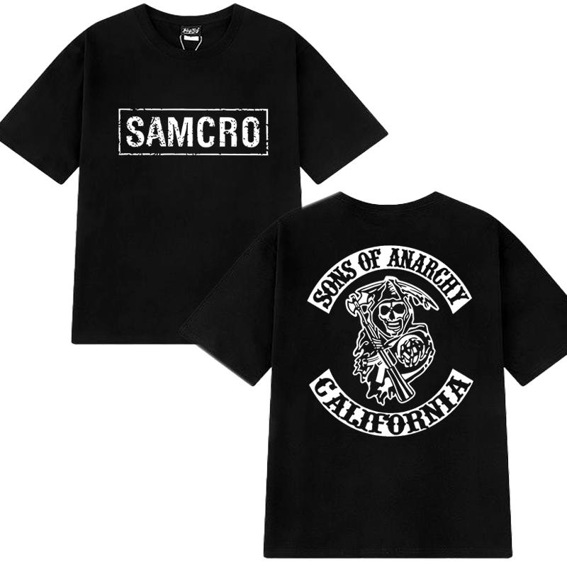 2025 Hip Hop Vintage T-Shirt Herren Damen Sons of Anarchy SAMCRO Beidseitiger Druck Kurzarm T-Shirts Unisex 100% Baumwolle Oberteile M