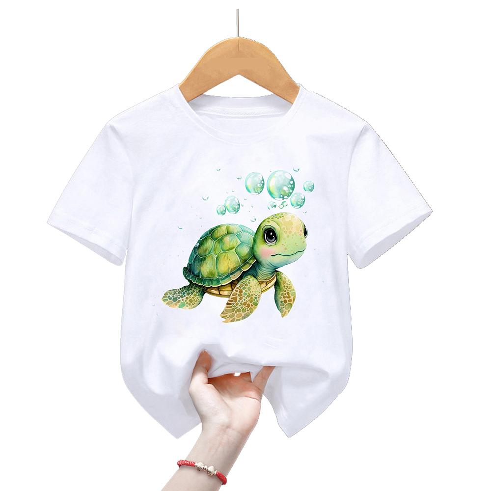Kawaii Meeresschildkröten-Print T-Shirt für Mädchen/Jungen Coole Kinderkleidung Harajuku Shirt Liebliche Kinderbekleidung Sommermode T-Shirt 13T+(170cm)
