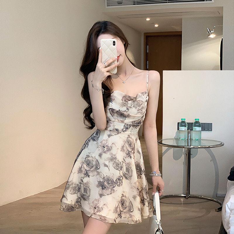 Sommer Party Midi Elegantes Kleid Frauen Strap Sexy Design Hohe Wasit Vintage Casual Kleid Ärmelloses Chiffon Süße Kleid L
