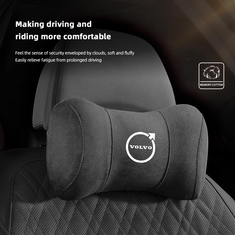 Autositz Wildleder Memory-Schaum Nackenkissen Kopfstütze für Volvo Xc60 Xc90 V40 V60 S60 V50 V90 S80 C40 XC40 V70 XC70 C30 C70 Rdesign schwarz
