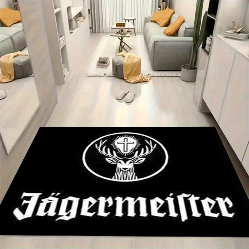 Jagermeister Hirsch Logo Schwarzer Hintergrund Teppichboden Vintage Bar Rutschfeste Rechteckige Fußmatte Man Cave Gaming Zimmer Wohnzimmer Schlafzimmer Heimdeko Teppich 100x120cm( 39x47in )