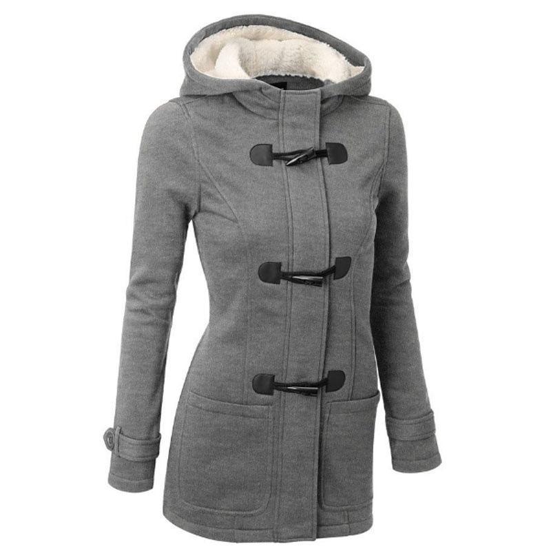 Frühling Herbst Damen Mantel Reißverschluss Hornknopf Outwear Jacke Damen Basic Jacken Mantel Damen Kapuzenmantel Plus Size 4XL licht grau