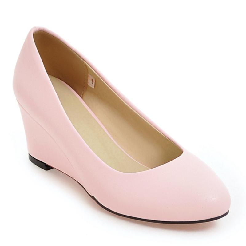 Klassische Damen Keilabsatz Schuhe Mode Pink Schwarz Weiß Blau Keile Party Hochzeit Büro Schuhe Damen Kleider Pumps Frühling 2025 43 rosa