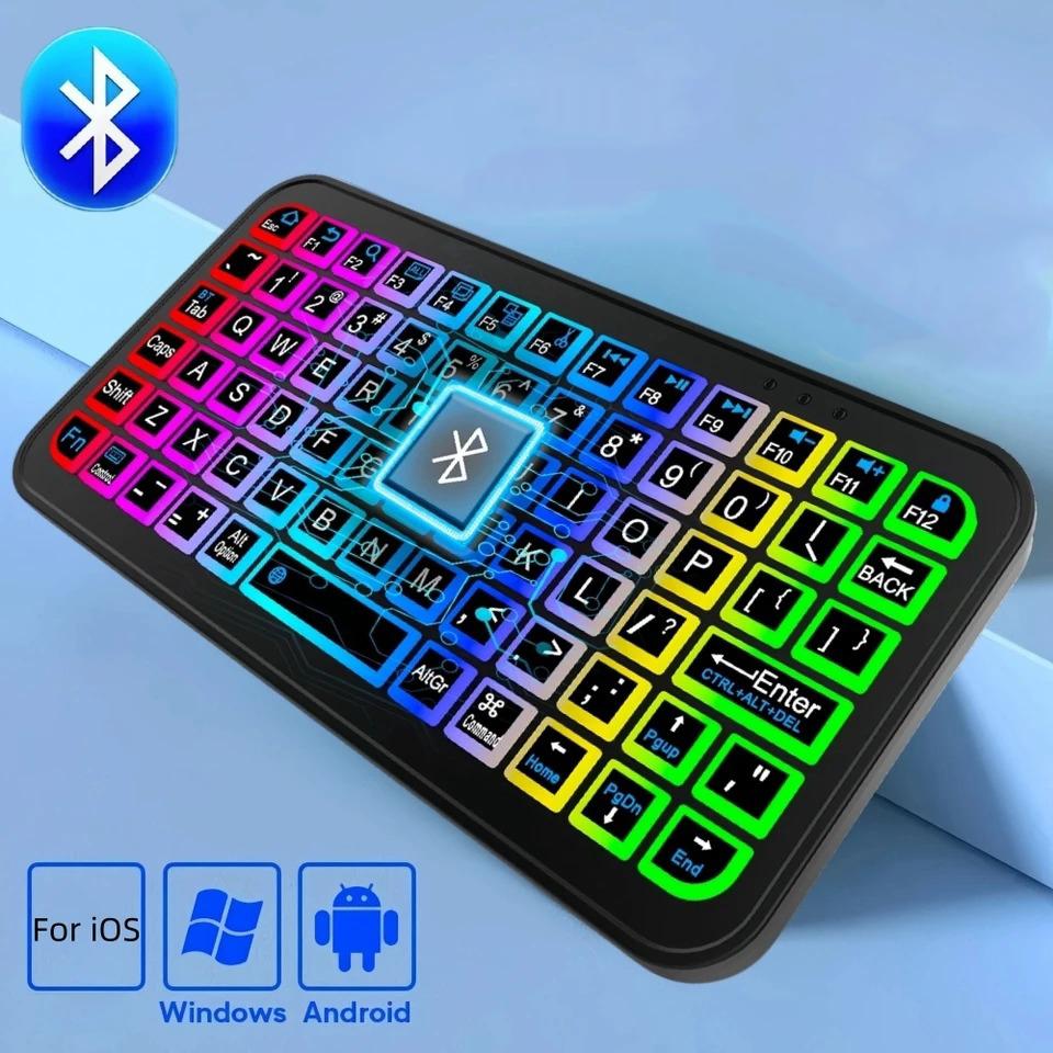 Mini Drahtlose Bluetooth 5.2 Tastatur 5 Zoll Tastenkappen 7 Farben Hintergrundbeleuchtung Tastatur Englisch Wiederaufladbare Tastatur für PC Android TV Box