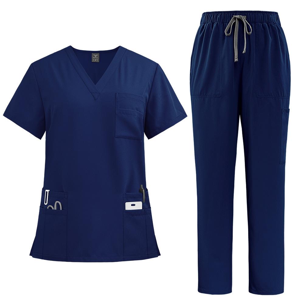 Zweiteiliges Set mit V-Ausschnitt und kurzen Ärmeln, schnell trocknende Anzüge, Pflegeuniform-Set, Oberteile + Hosen, Peeling-Anzug S navy blau