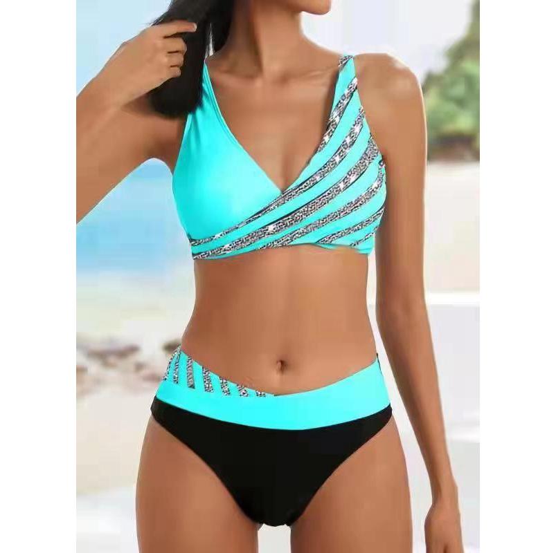 Frauen Bikini Set Bademode Badeanzug Bade Bademode Anzug Damen Bikini Set Sommer Schwimmen Anzug Zwei Stücke Patchwork Beachwear M blue