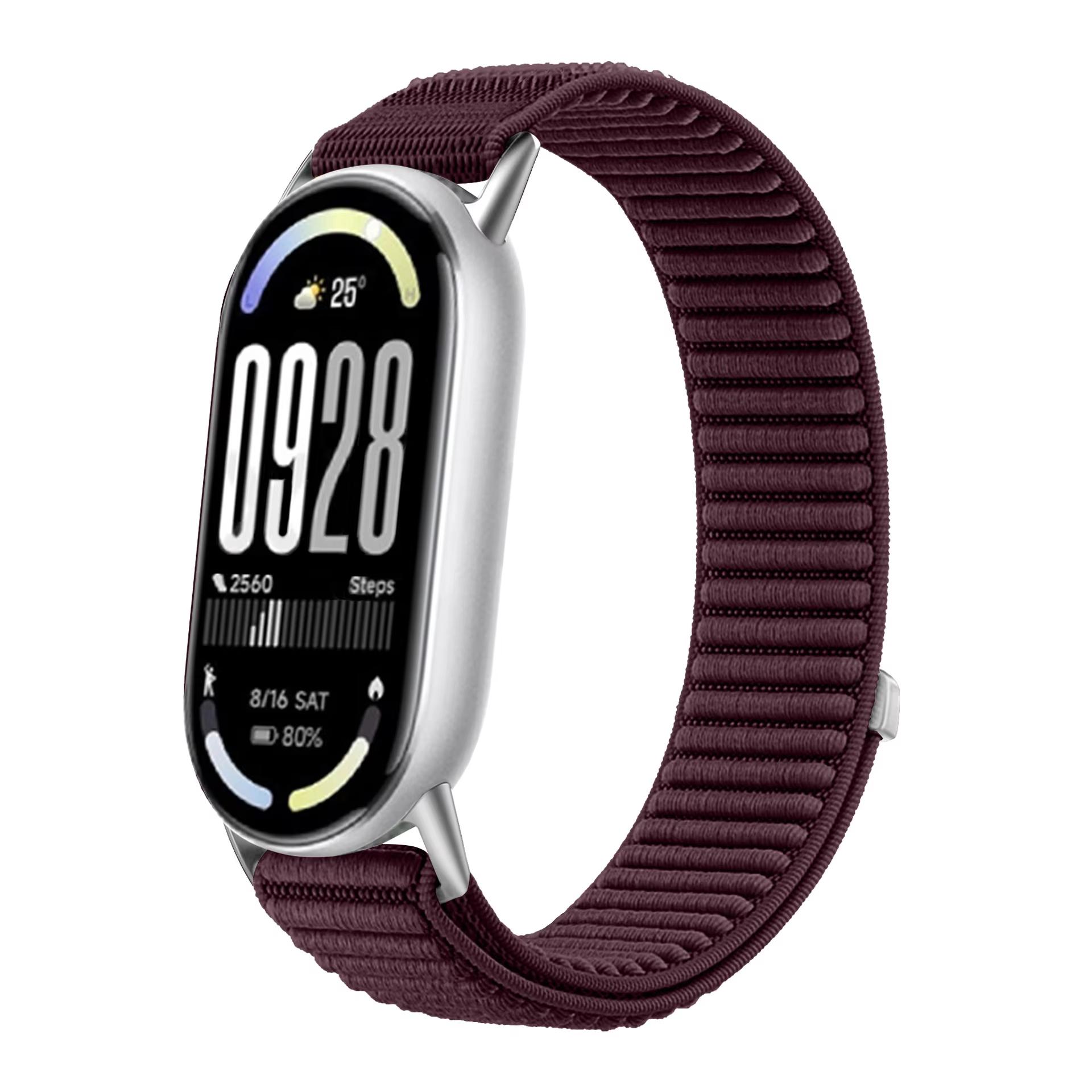 Nylonarmband für Xiaomi Mi Band 10 9 8 Sportlich weich Bequem Atmungsaktiv Armband Uhrenarmband für Mi Band 10 9 Armband Zubehör mi band 10 pflaume