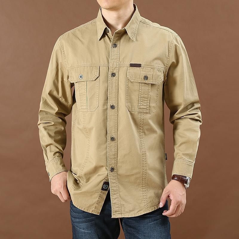 Sommer Taktische Shirts Männer Atmungsaktive Langarm Arbeit Cargo Shirts XXXL khaki