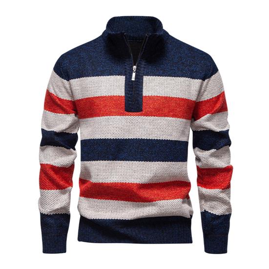 Yousheng Herren Gestrickter Pullover Farbblock Mit Reißverschluss Halbhoher Kragen Pullover Oberteile Langarm Halb-Reißverschluss Lässige Pullover Oberteile M