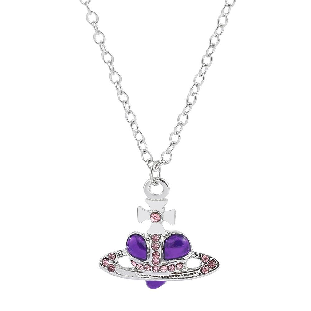 Vivienne Chain Saturn-Halskette, Liebes-Herz-Anhänger-Halskette für Frauen violett