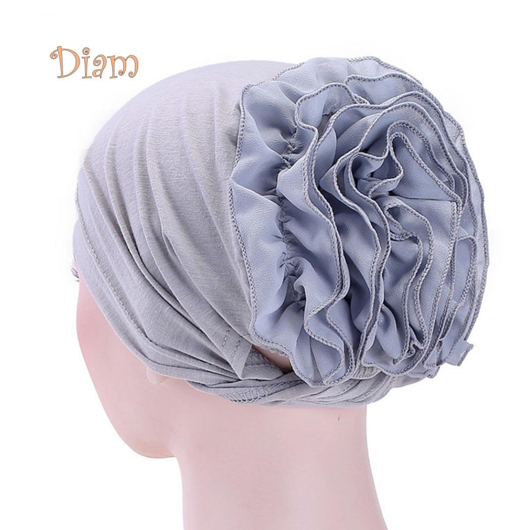 Tenfyer Hijab Turban Kopftuch Blume Damen Chemo Baumwolle Bandana grau