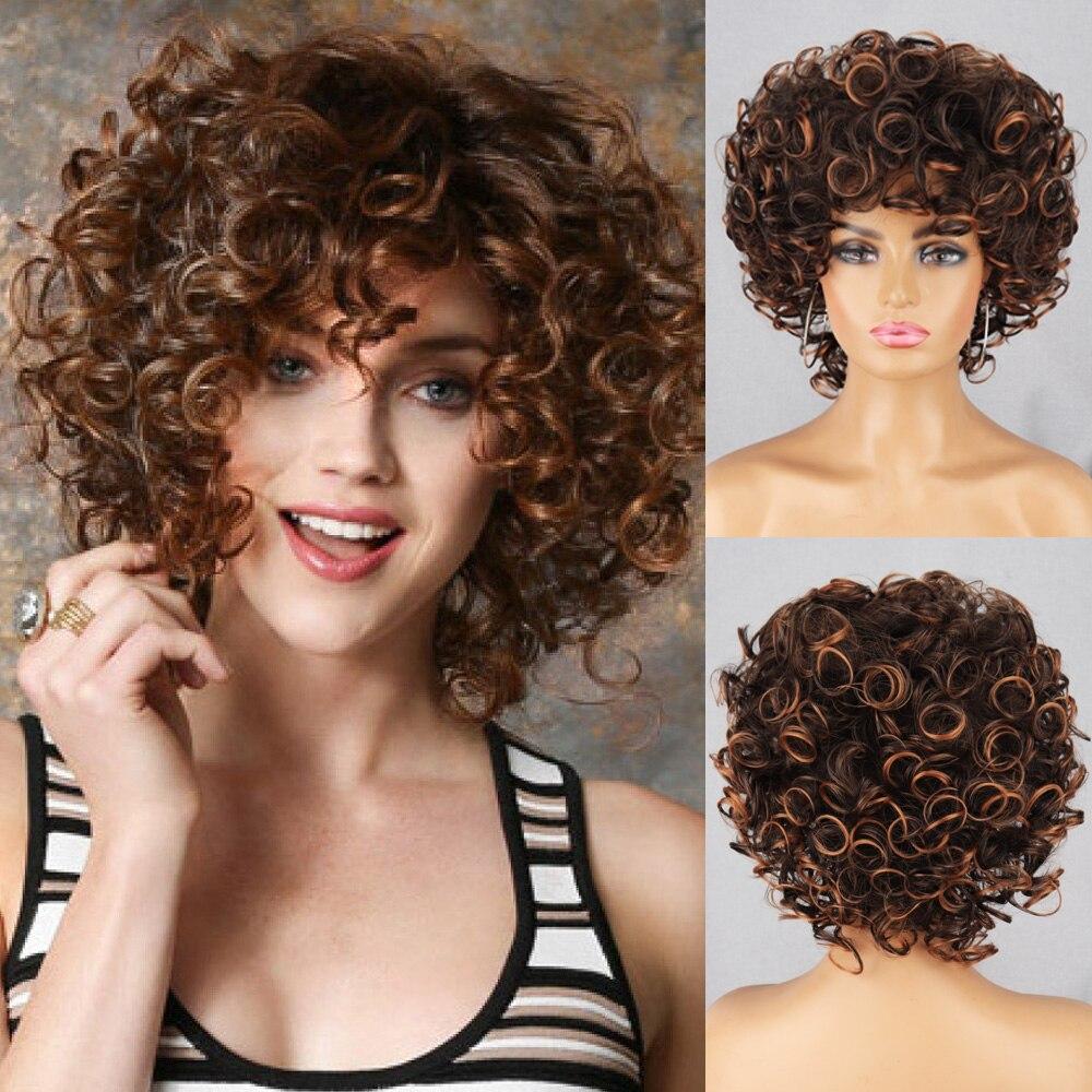 XINRAN Afro-Perücke für Damen, große lockige kurze Perücke, blond, braun, natürliche Kunstfaser, kurze, lockige, gewellte Perücke für den täglichen Gebrauch, Cosplay 30 CM