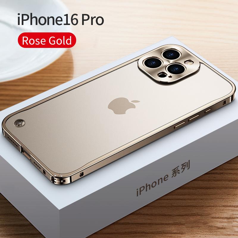 Metallrahmen Handyhülle Für iPhone 17 11 12 13 14 15 16 Pro Max Aluminiumlegierung Vollständiger Objektivschutz Abdeckung Für iPhone 13 mini Galvanisierte Metallrückseite iPhone 16 Pro gold