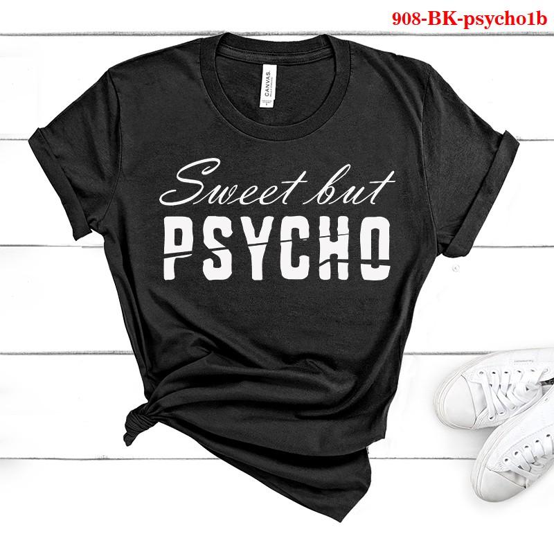 Damenmode Casual O-Ausschnitt Kurzarm T-Shirts Sweet But Psycho Print Tops Sommer weiche Shirts S schwarz