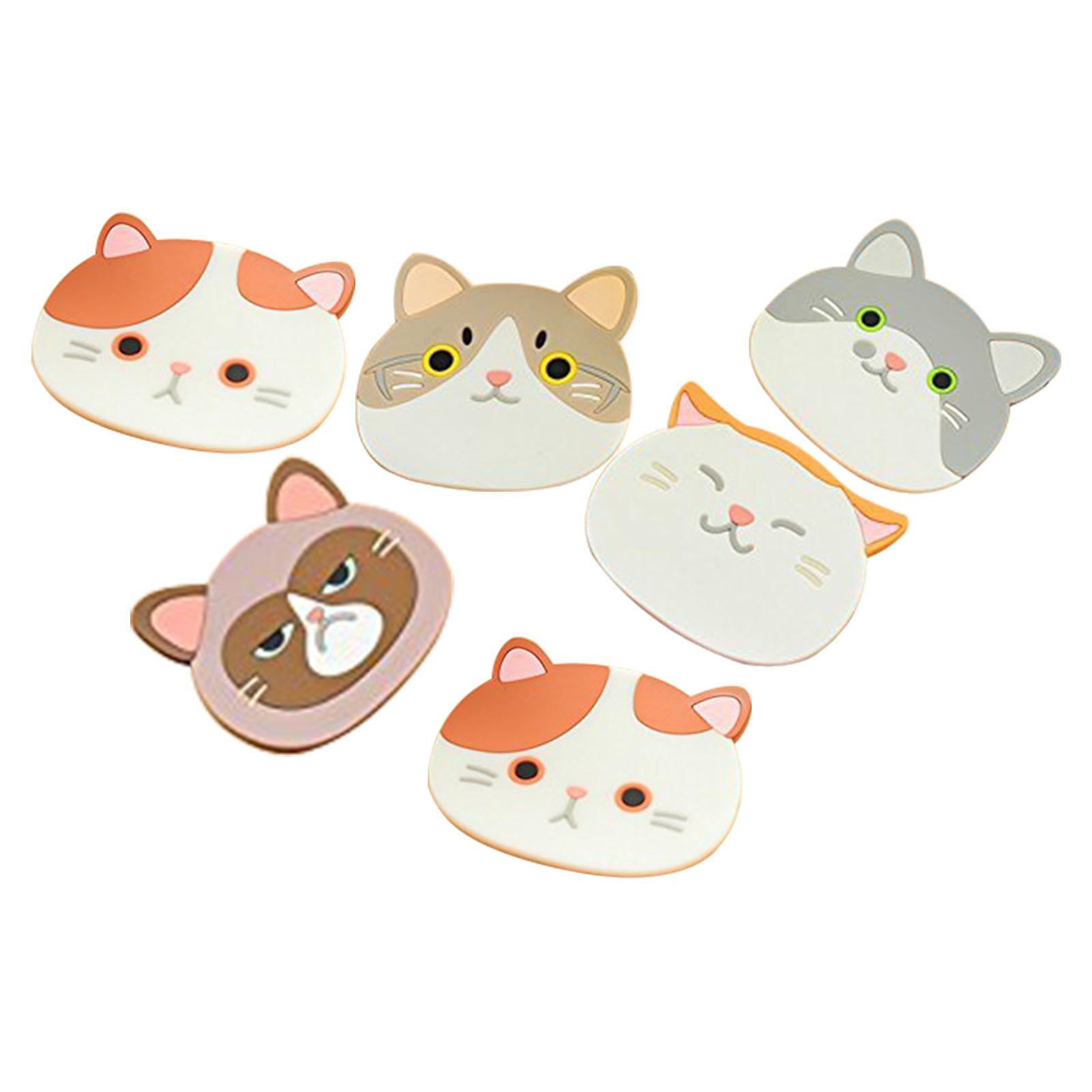 6 Stück süße Katzen-Untersetzer aus Silikonkautschuk mit Katzenmotiv für Getränke, Bier, Wein, Glas, Tee