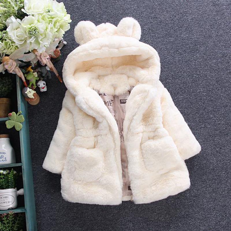 Winter Baby Mädchen Kleidung Faux Pelz Mantel Fleece Jacke Warme Schneeanzug Mit Kapuze Parka kinder Oberbekleidung Herbst Kleidung 100 weiß