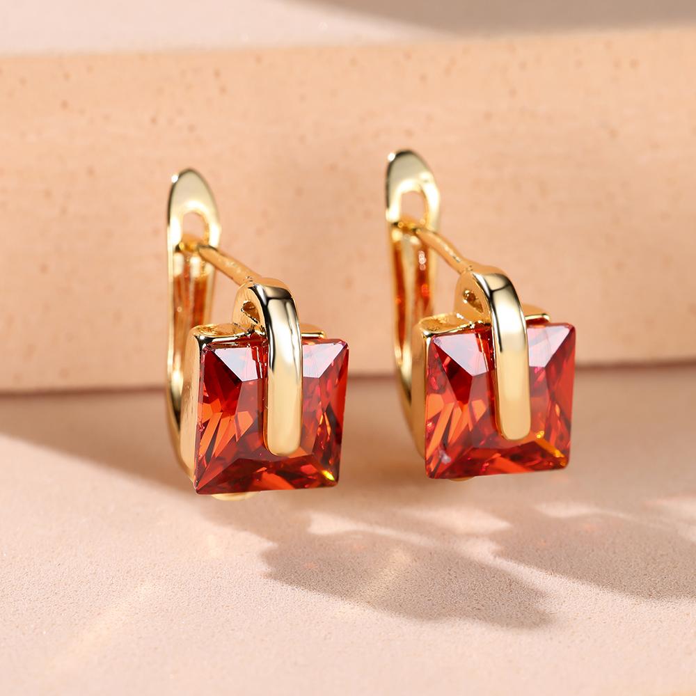 Zarte geometrische Prinzessinnenschliff-Ohrringe mit grünen Steinen, baumelnde Ohrringe für Frauen, goldfarben, Braut, Hochzeit, Party, Ohrringe, Schmuck rot/gold