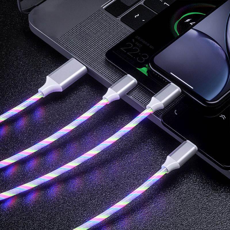 3 in 1 leuchtendes Ladekabel für Android Huawei XiaoMi iPhone Mode Licht Ladekabel 3A Schnellladung weiß