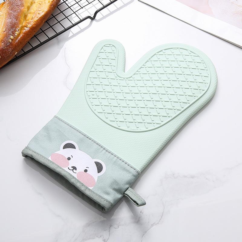 1pc Ofen Silikon Handschuhe Anti-verbrühen Handschuhe Nette Ofen Mitt Hitzebeständige Handschuhe Mikrowelle Backen Werkzeuge Küche Backformen grün