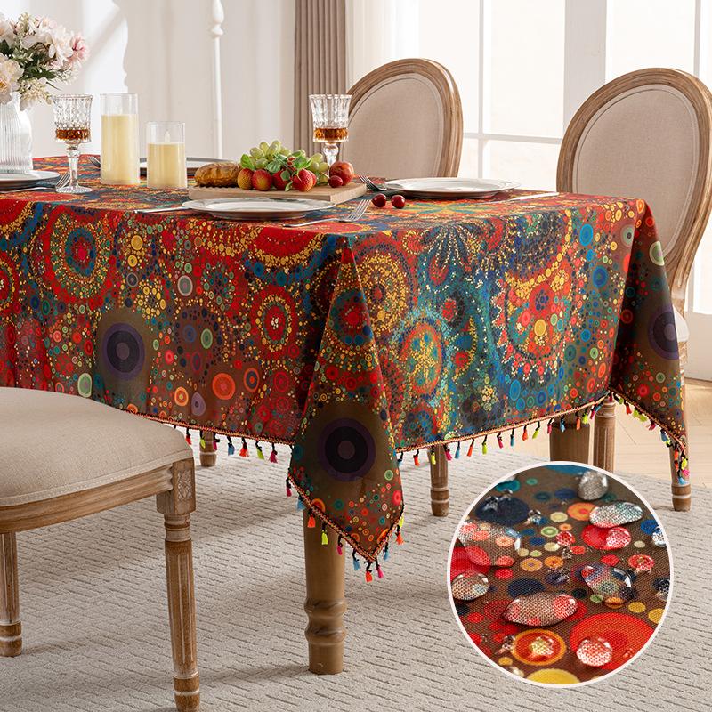 Bunte Quasten-Tischdecke Bedruckte Staubdichte Tischdecke Wasserdichte Haushalt Rechteckige Kaffeetischdecke 120*180cm