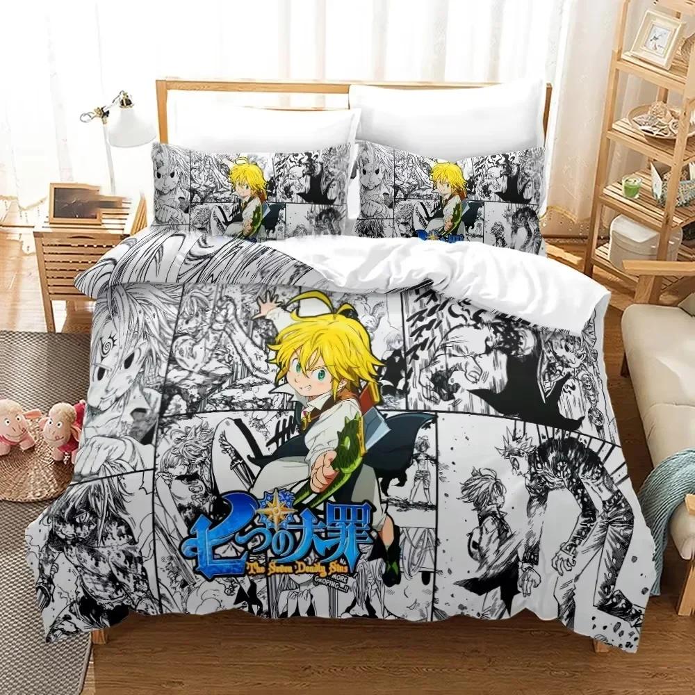 Seven Deadly Sins Anime Meliodas Bettwäsche-Set 3D-Druck Geeignet für Schlafzimmer Bettbezug-Set mit Kissenbezügen Kinder Heimtextilien EU Single 135x200cm