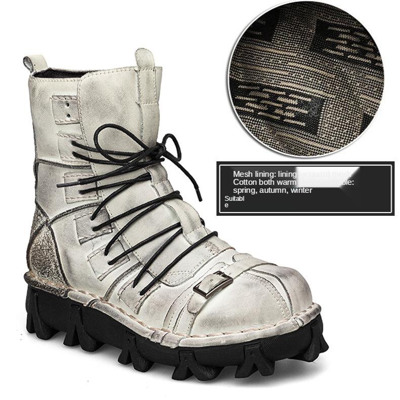 Männer Echtes Leder Motorrad Stiefel Wüste Taktische Stiefel Stiefeletten Winter Schuhe Militär Kampf Stiefel Schädel Punk Stiefel 50 grau