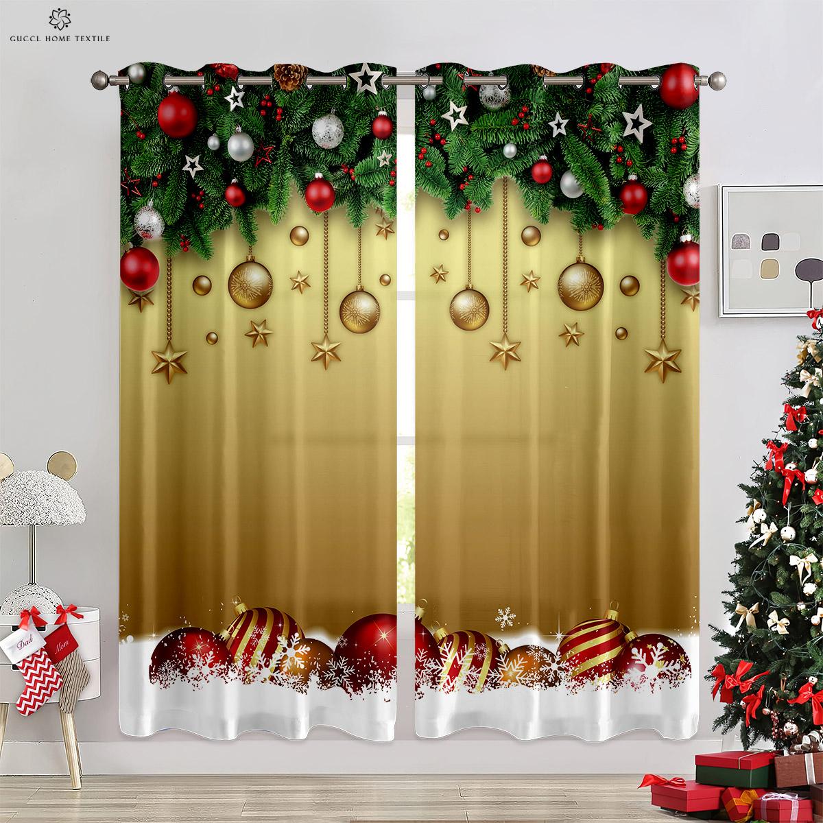 Weihnachtsdekoration Vorhänge Schneeflocken Weihnachtsbaum Dekoration Vorhänge Wohnzimmer Schlafzimmer Kamin Neujahr Vorhänge W50xH130(CM)x2PCS&Grommet Top black