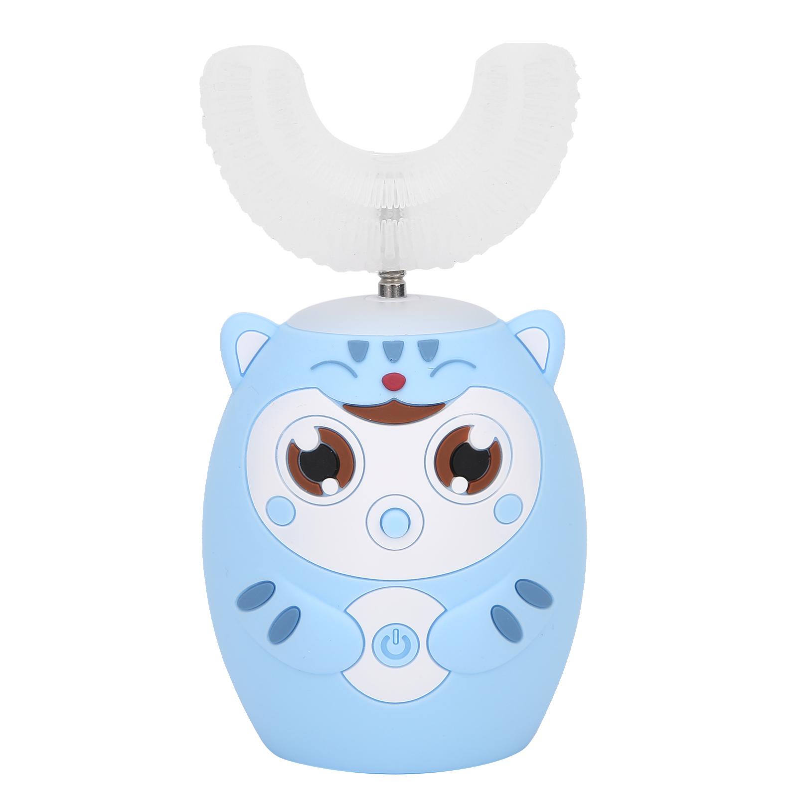 U-förmige automatische Zahnbürste Cartoon Ultraschall-Zahnbürste Mundreinigungsbürste für KinderBlau blau