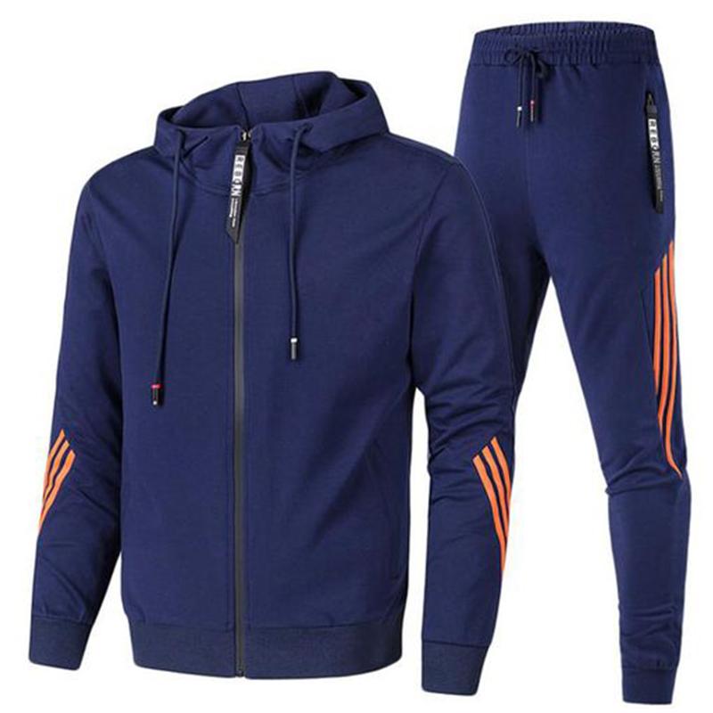 Mode Herren Kapuzenpullover + Sporthose Herbst und Winter lässiger Jogginganzug M navy blau